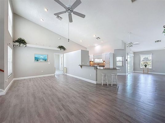 Empty room, Interior, Kitchen, Recessed Lighting, Wood Texture Flooring