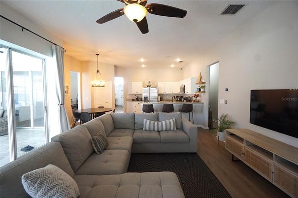 Dining room, Interior, Kitchen, Living room, Pendant Lights, Recessed Lighting, Wood Texture Flooring