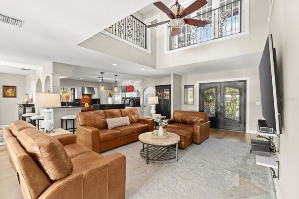 Interior, Kitchen, Living room, Pendant Lights, Recessed Lighting, Wood Texture Flooring
