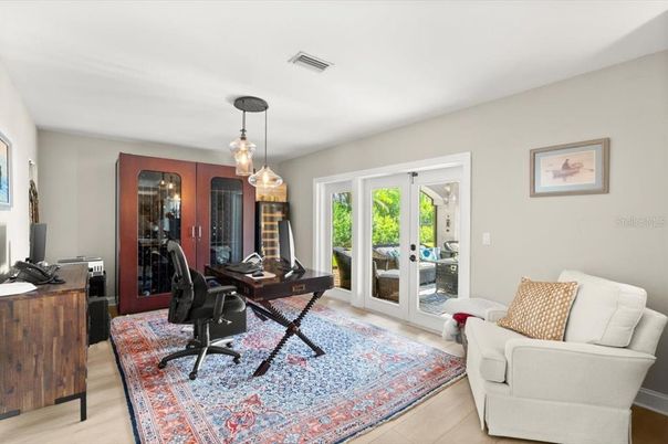 Home Office, Interior, Pendant Lights, Wood Texture Flooring