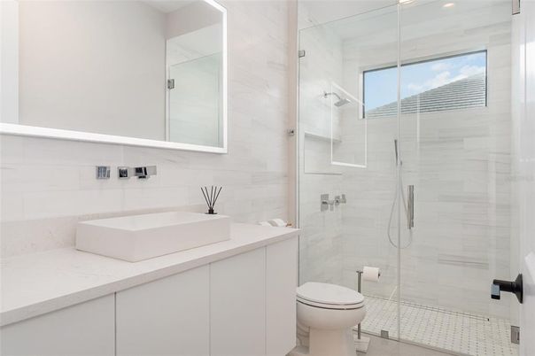 Bathroom, Glass Shower, Interior, Recessed Lighting
