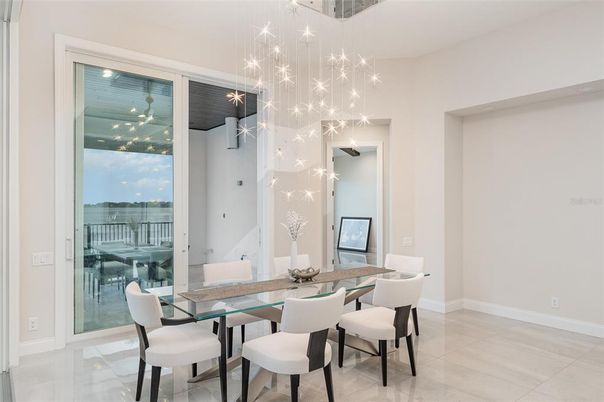 Dining room, Interior, Pendant Lights, Water