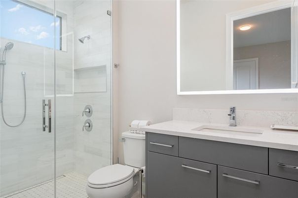 Bathroom, Glass Shower, Interior, Recessed Lighting