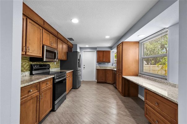 Interior, Kitchen, Recessed Lighting, Wood Texture Flooring