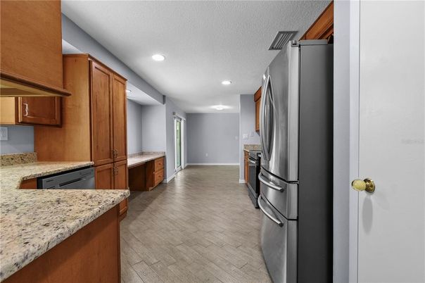 Interior, Kitchen, Recessed Lighting, Wood Texture Flooring