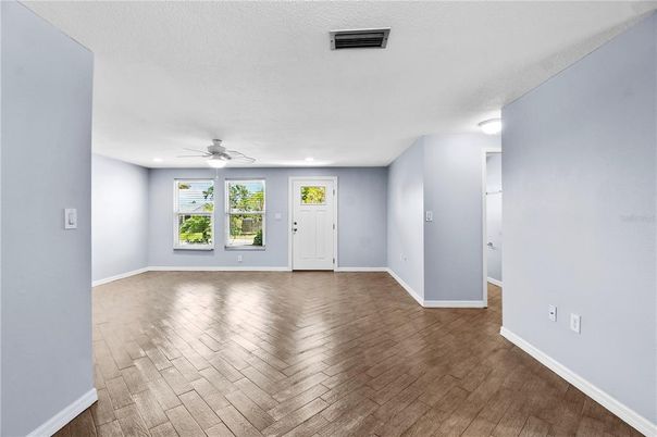 Empty room, Interior, Recessed Lighting, Wood Texture Flooring
