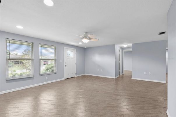Empty room, Interior, Recessed Lighting, Wood Texture Flooring