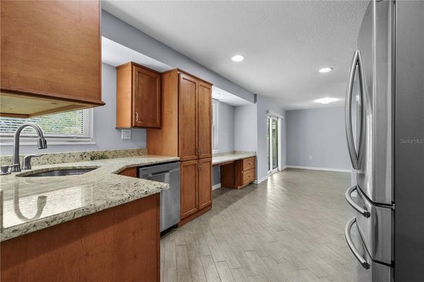 Interior, Kitchen, Recessed Lighting, Wood Texture Flooring