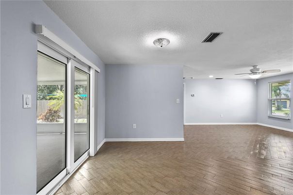 Empty room, Interior, Recessed Lighting, Wood Texture Flooring