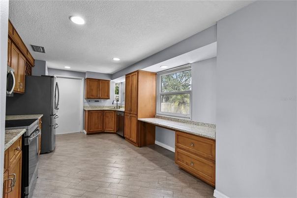 Interior, Kitchen, Recessed Lighting, Wood Texture Flooring