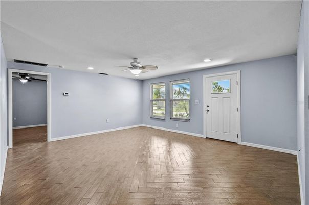 Empty room, Interior, Recessed Lighting, Wood Texture Flooring