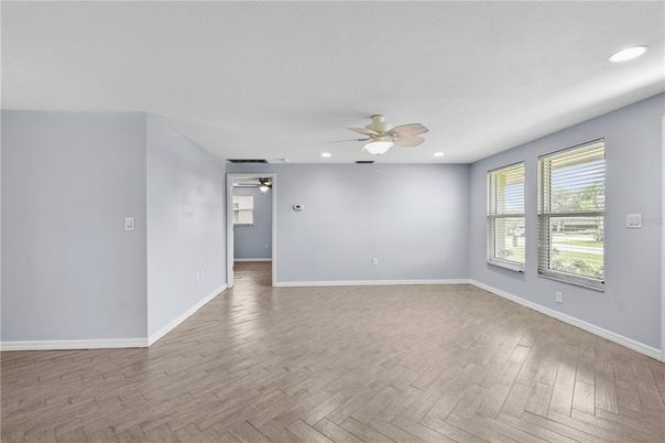Empty room, Interior, Recessed Lighting, Wood Texture Flooring