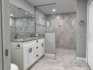 Bathroom, Glass Shower, Interior, Marble Walls, Recessed Lighting