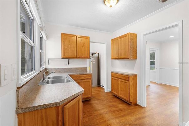 Interior, Kitchen, Recessed Lighting, Wood Texture Flooring