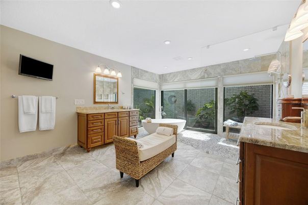 Bathroom, Dual Sink Vanities, Free Standing Baths, Interior, Recessed Lighting
