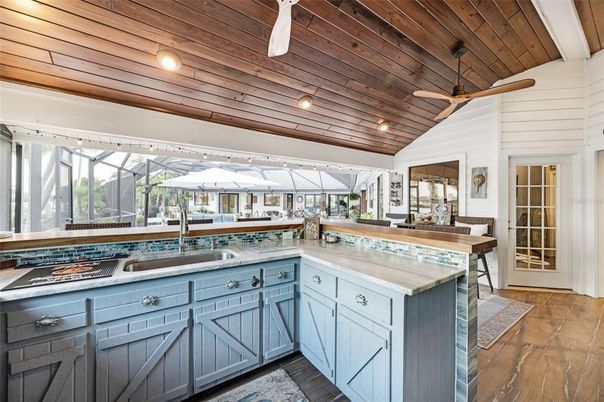 Glass Ceilings, Interior, Kitchen, Pool, Recessed Lighting, Sun Room, Wooden Ceilings, Wood Texture Flooring