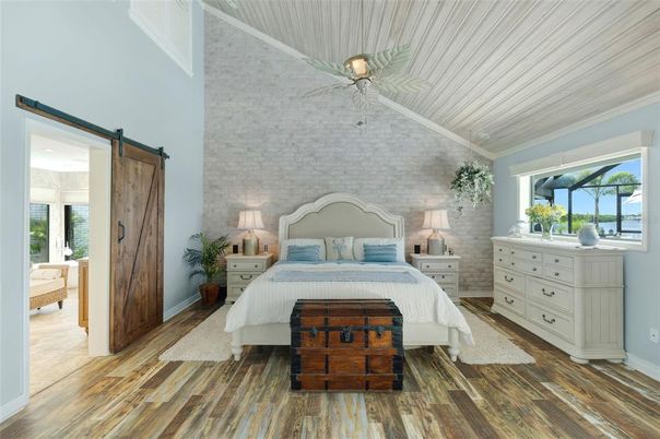 Bedroom, Interior, Stone Walls, Wood Texture Flooring