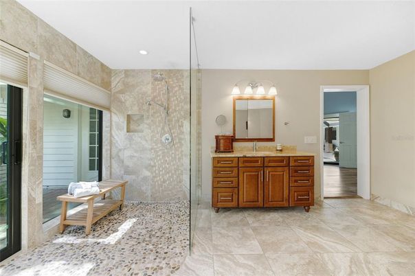 Bathroom, Glass Shower, Interior, Recessed Lighting