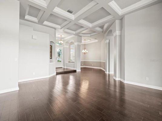Chandelier, Empty room, Interior, Wood Texture Flooring