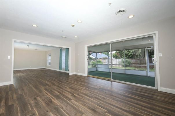 Empty room, Interior, Recessed Lighting, Wood Texture Flooring