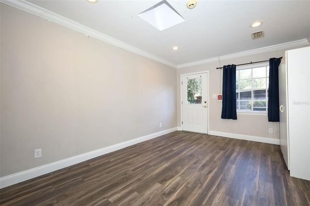 Empty room, Interior, Recessed Lighting, Wood Texture Flooring