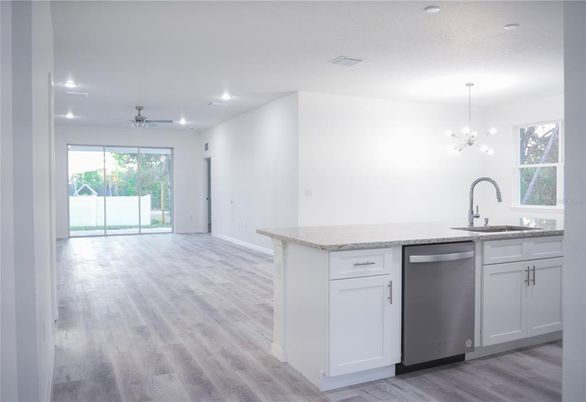 Interior, Kitchen, Pendant Lights, Recessed Lighting, Wood Texture Flooring