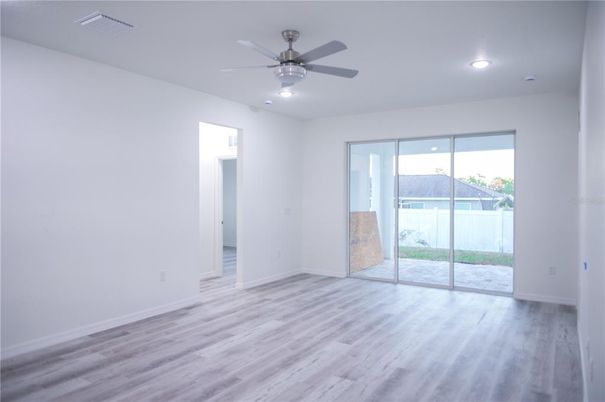 Empty room, Interior, Recessed Lighting, Wood Texture Flooring
