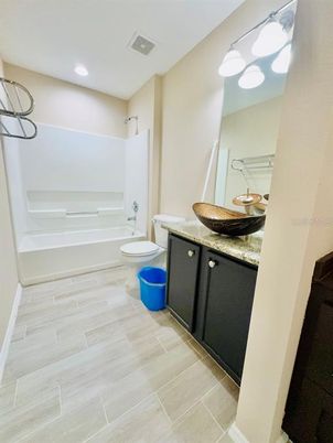 Bathroom, Interior, Recessed Lighting, Wood Texture Flooring