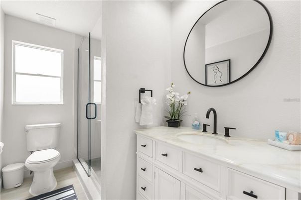Bathroom, Glass Shower, Interior, Wood Texture Flooring