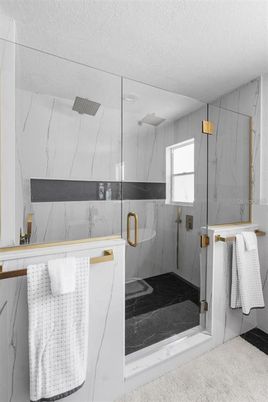 Bathroom, Glass Shower, Interior, Marble, Marble Walls