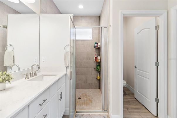 Bathroom, Glass Shower, Interior, Recessed Lighting