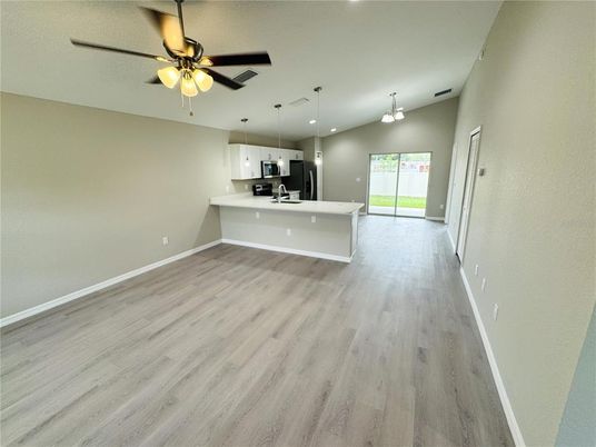 Interior, Kitchen, Pendant Lights, Recessed Lighting, Wood Texture Flooring