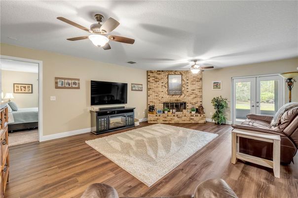 Bedroom, Fireplace, Interior, Stone Walls, Wood Texture Flooring