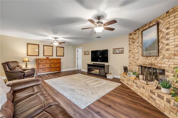Fireplace, Interior, Living room, Stone Walls, Wood Texture Flooring