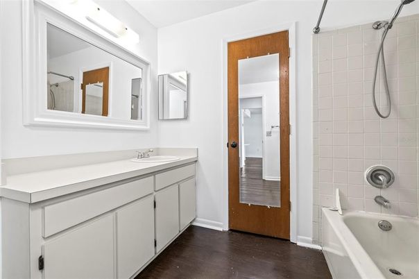 Bathroom, Dual Sink Vanities, Interior, Wood Texture Flooring