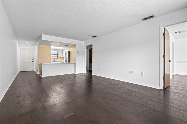 Empty room, Interior, Recessed Lighting, Wood Texture Flooring