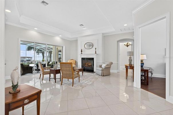 Dining room, Fireplace, Interior, Living room, Recessed Lighting
