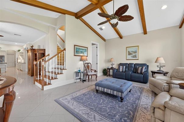 Interior, Living room, Recessed Lighting, Wooden Beams