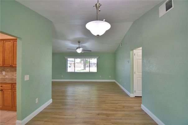 Empty room, Interior, Pendant Lights, Wood Texture Flooring