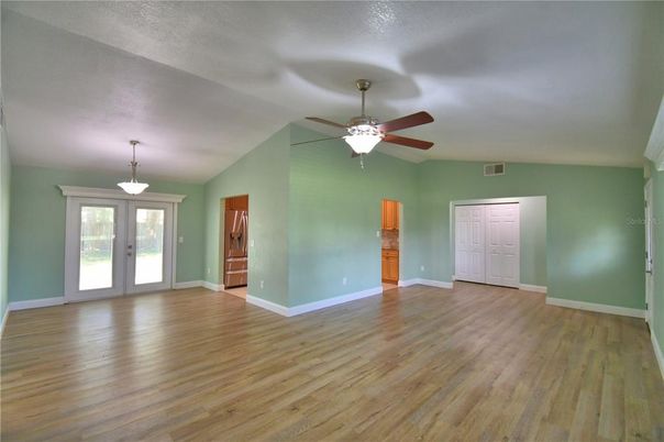 Empty room, Interior, Pendant Lights, Wood Texture Flooring