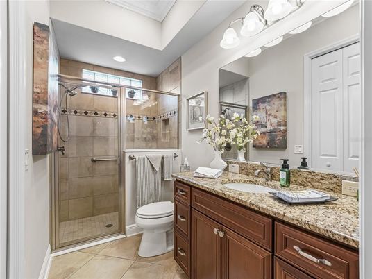 Bathroom, Dual Sink Vanities, Glass Shower, Interior, Recessed Lighting