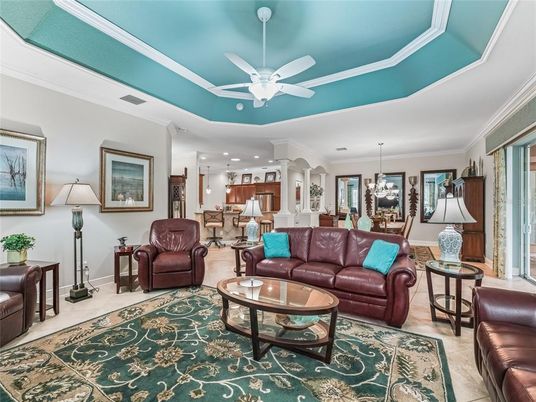 Chandelier, Dining room, Interior, Kitchen, Living room, Pendant Lights, Recessed Lighting, Stainless Steel Appliances