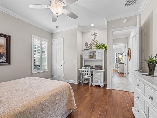 Bedroom, Dining room, Interior, Recessed Lighting, Wood Texture Flooring