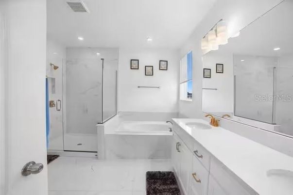 Bathroom, Glass Shower, Interior, Marble Walls, Recessed Lighting