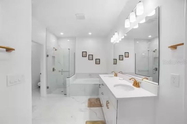 Bathroom, Glass Shower, Interior, Marble, Recessed Lighting