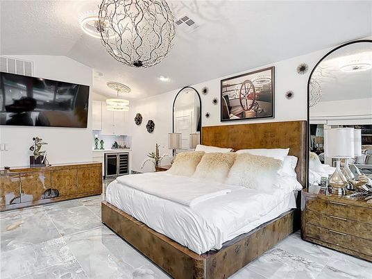 Bedroom, Interior, Marble, Recessed Lighting