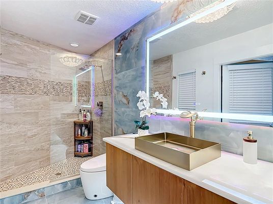 Bathroom, Glass Shower, Interior, Recessed Lighting