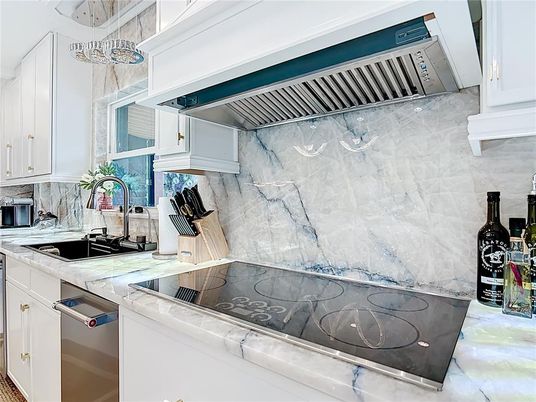 Interior, Kitchen, Marble Walls, Stainless Steel Appliances