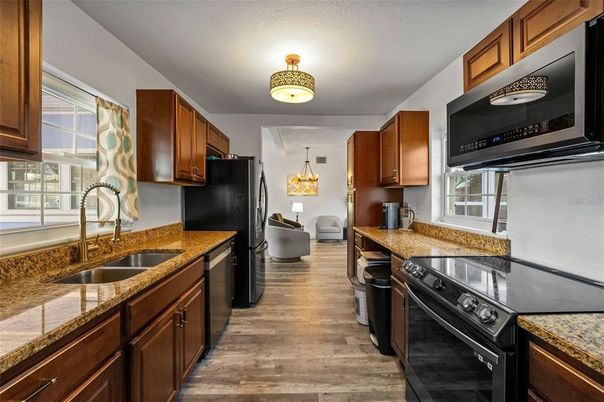 Interior, Kitchen, Pendant Lights, Wood Texture Flooring