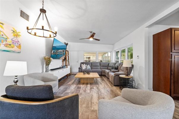 Interior, Living room, Pendant Lights, Wood Texture Flooring
